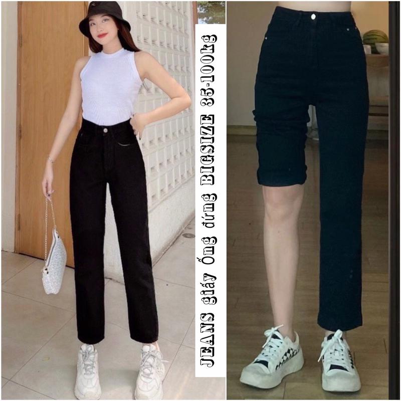 [FUll size 35-100kg] Quần Jeans Giấy Ống Đứng CO GIÃN Cạp Cao (Mã 56) Chất bò giấy co giãn 4 chiều, loại đẹp