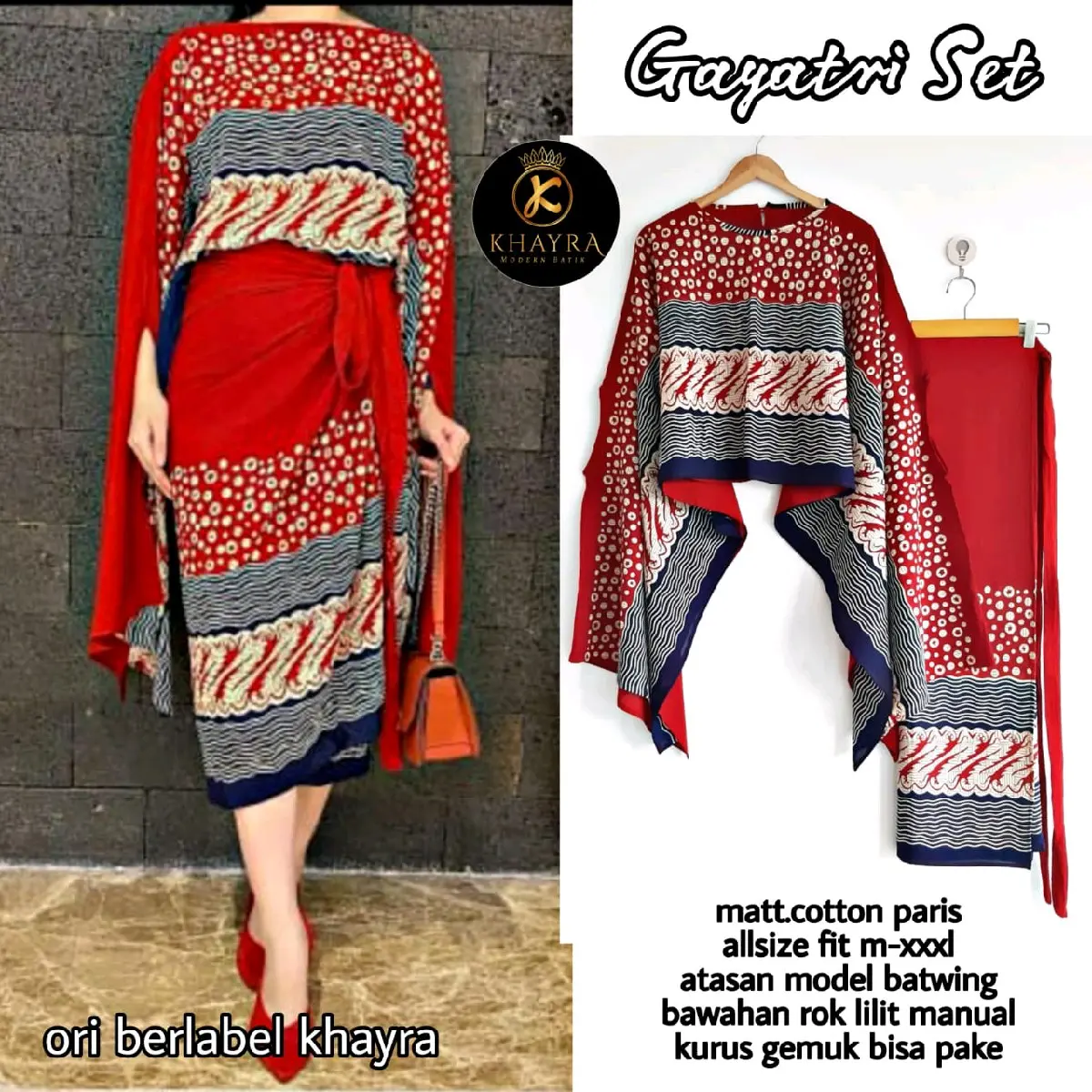 ONESET BATIK KONDANGAN ATASAN BATWING ROK LILIT MANUAL