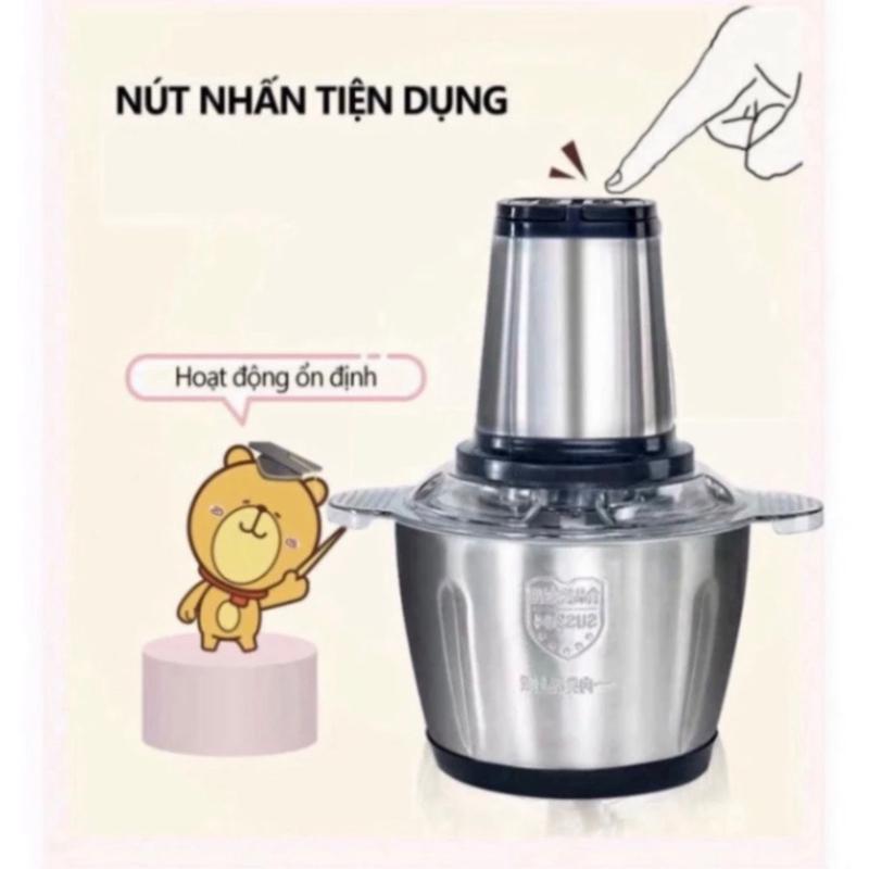 (Loại đẹp)  BH 1 đổi 1. Máy Xay Thịt Cầm Tay Cối 2L Inox 304, 4 Lưỡi Đa Năng, Xay Thịt,Tỏi Ớt, Rau Củ Quả.máy xay thịt đa năng 3 trong 1