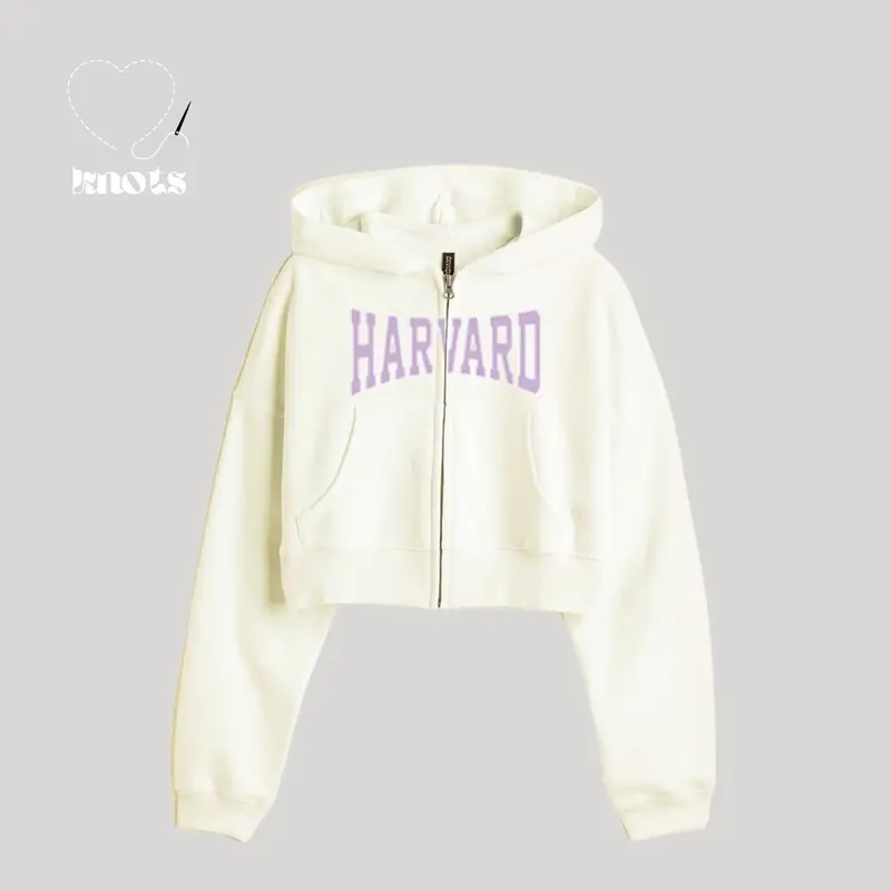 Crop Zipper Harvard Hoodie Katun Lembut 3