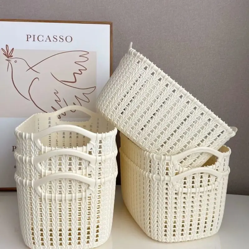 New Imitation Rattan Desktop Storage Basket Plastic Storage Basket Kitchen Basket Snack Storage Box Bathroom Bath Storage Frame