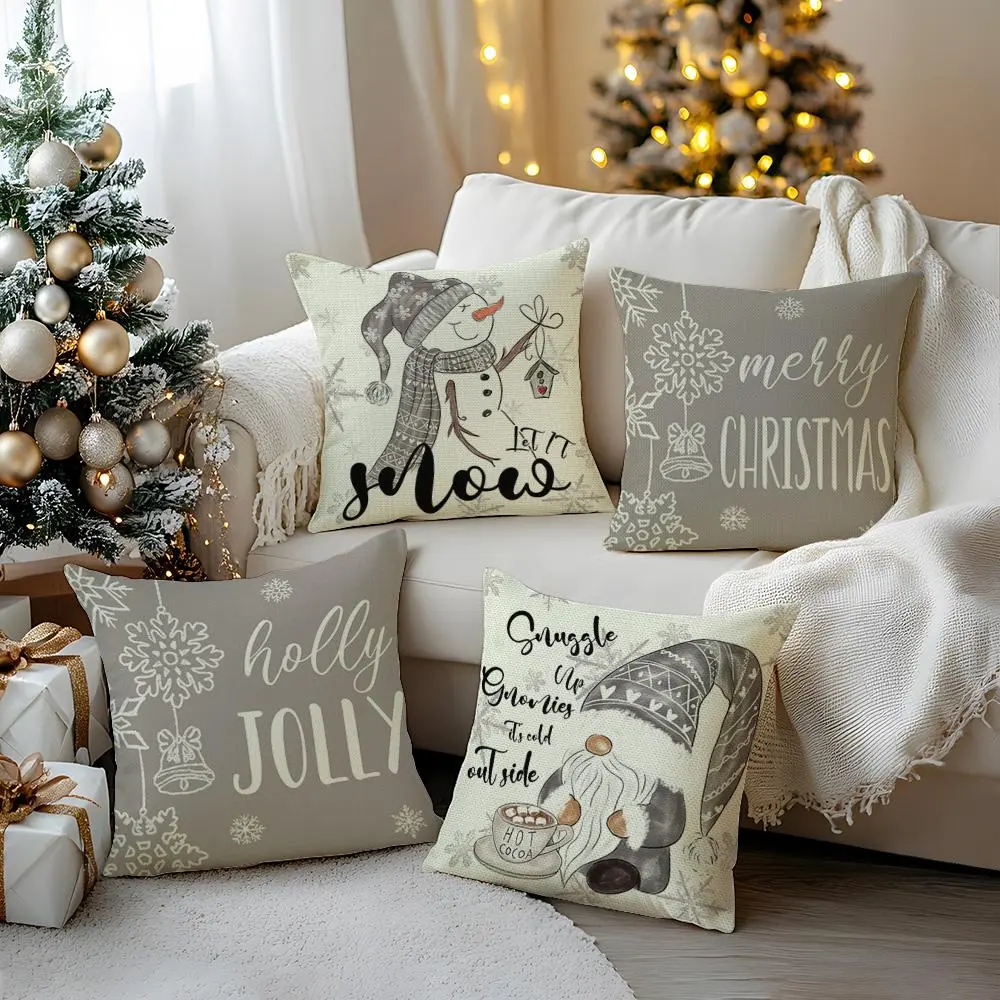 Christmas Themed Cushion Cover, 4 Counts/set Snowflake Pattern Cushion Cover without Filler, Household Decoration Supplies for Living Room Bedroom Sofa Bed
