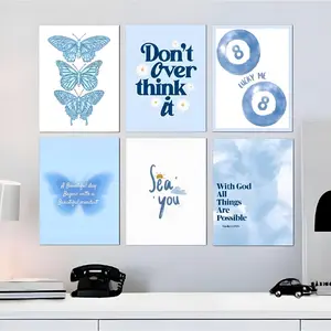 Hiasan dinding kamar aesthetic Poster quotes ice blue Wall decor Pajangan