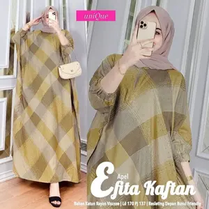 Kaftan Wanita Viral Efita Kaftan Jumbo XXXXL Motif Batik Garis-garis Abstrak Busui Lengan Panjang Rayon Super