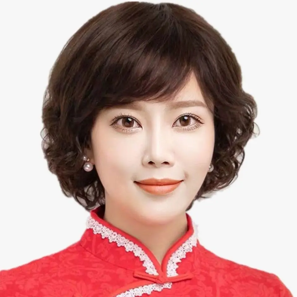 Wig for Women,Wig Women's Short Hair Curly Hair Fashion Full Headset Wig Middle and Old Age Wig Middle and Old Age Curly Hair Korean Style Wig