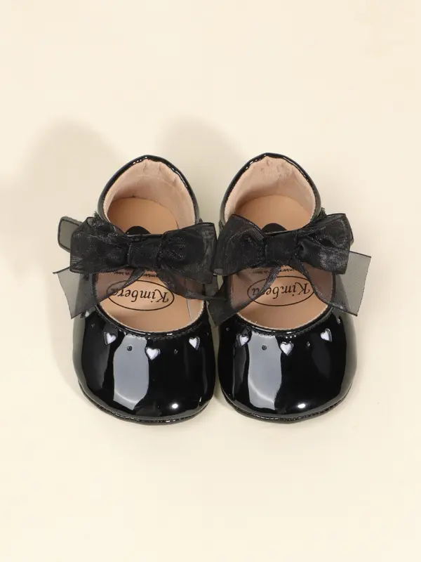 Baby's Cute Bowknot & Heart Design Flat Shoes, Fashionable Soft Comfortable Princess Shoes for Baby Girls, Perfect for Party, Daily Clothing Decor 0