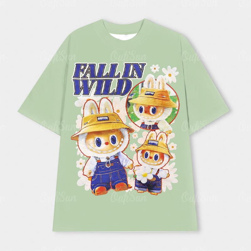 Product Introduction of LABUBU 2024 Summer Casual Large Size Loose Couple Short-sleeved T-shirt Hip-hop Blockcore Street Quick-drying T-shirt Top 36