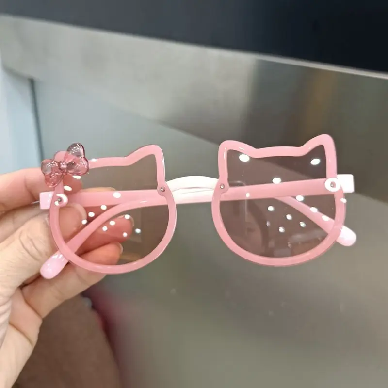 Kính Râm Kitty, Dành Cho Trẻ Em Mùa Hè, Thiết Kế Dễ Thương, Có Nơ Acrylic, Chống Tia UV Ngoài Trời, Thích Hợp Cho Bé Gái Và Bé Trai, Phong Cách Cổ Điển, Kính Mắt UV400, Kính Chống Nắng, Kính Mắt Trẻ Em