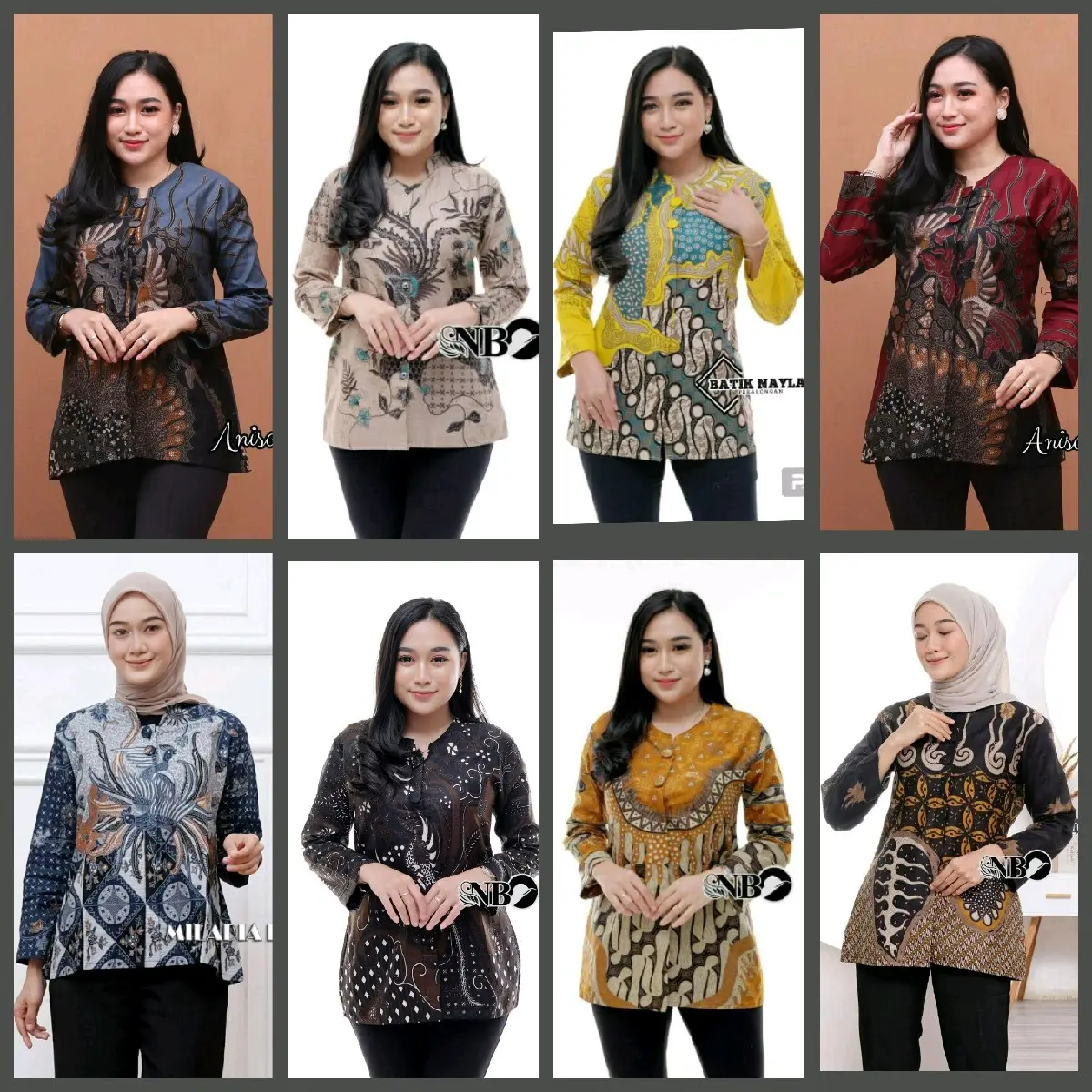 Baju Wanita Atasan Batik Lengan Panjang Katun Slim-fitting