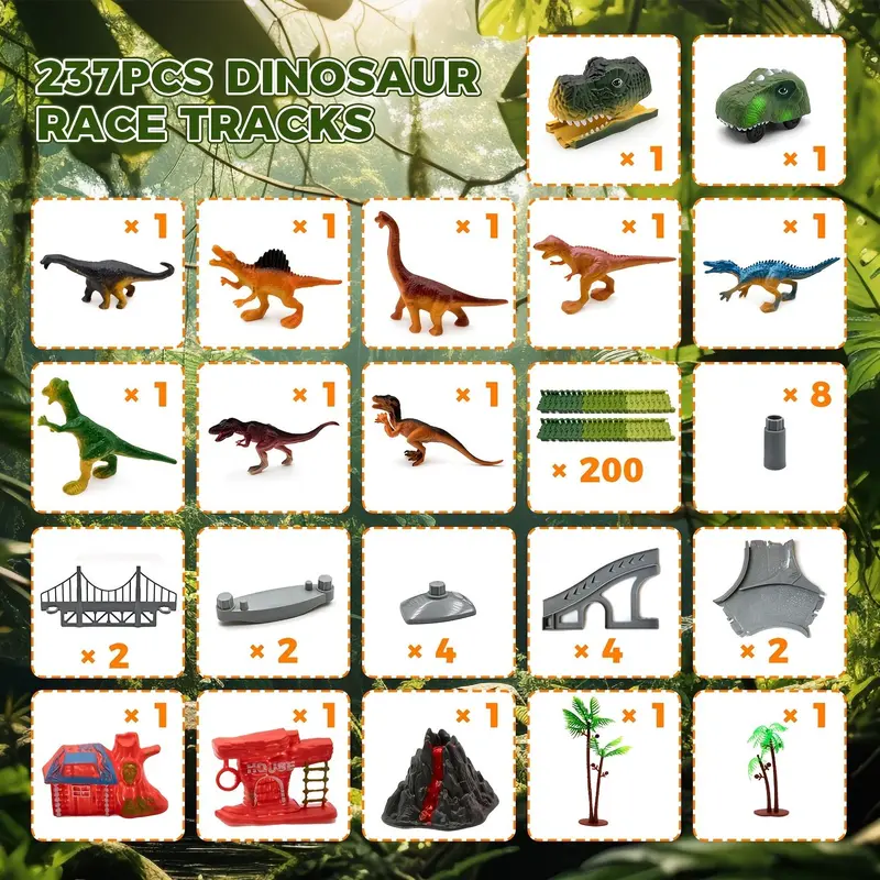 Dinosaur Race Track Toy Set, 1 Box Flexible Train Track Race Car Track Toy with Dinosaur Character, Birthday Gift for Boys & Girls 6