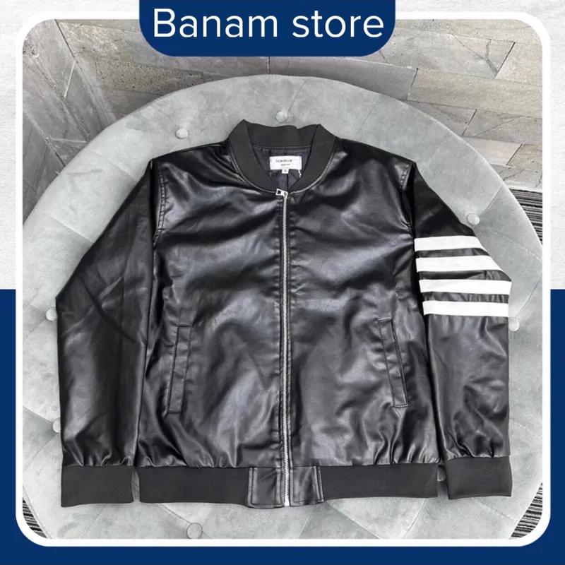 Bản áo khoác bomber Da 4 vạch thêu trắng siêu cấp Jacket Đen Nam Nữ Top Women 3