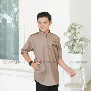 HIMADA LOOK Koko Hanan Pendek 3/4 Anak Kurta Baju Muslim Laki-laki Anak Polos Lengan Pendek 3/4 Koko Sunnah
