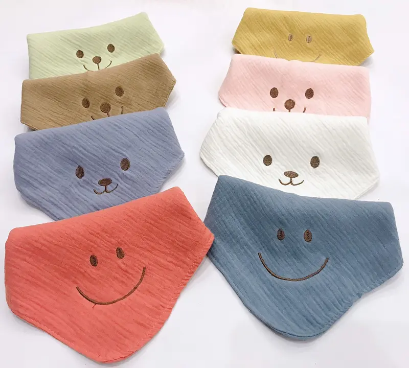 Bộ 3 yếm tam giác cho bé yêu có cúc bấm vải Muslin và Thêu hình mặt cười hoặc các con vật (chọn hình ib shop nhé) 8