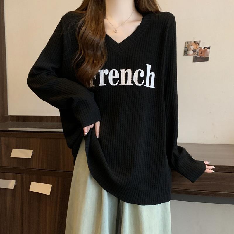Product Introduction of Áo Thun Dài Tay Dáng Rộng Cổ Chữ V, Cỡ Lớn, Phong Cách Lười Biếng, Quần Áo Nữ, Phong Cách Mới Đầu Thu, Che Thịt, Dễ Phối Đồ, Áo Thường Ngày Dài Trung Bình Thời Trang 21