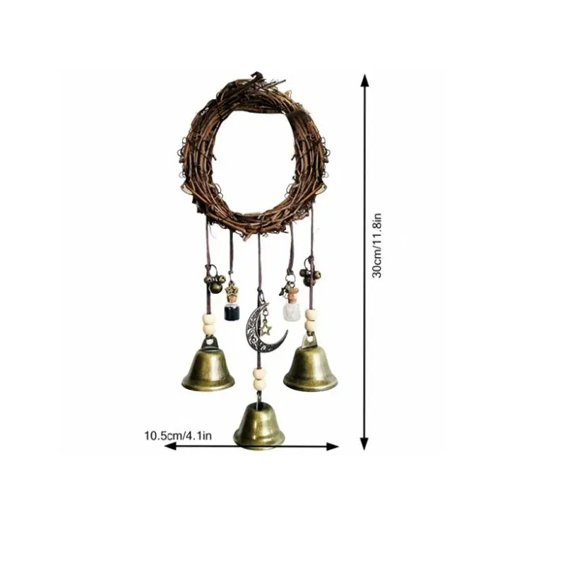 Witch Bell Hanging Decor, 1 Count Iron Vintage Rattan Bell Hanging Ornament, Hangable Home Decor Ornaments for Living Room Bedroom, Room Decor, Home Decor, Gifts for Girl, Windchimes, Wall Decor, Decoration Items, Easy Installation, Decorative 1