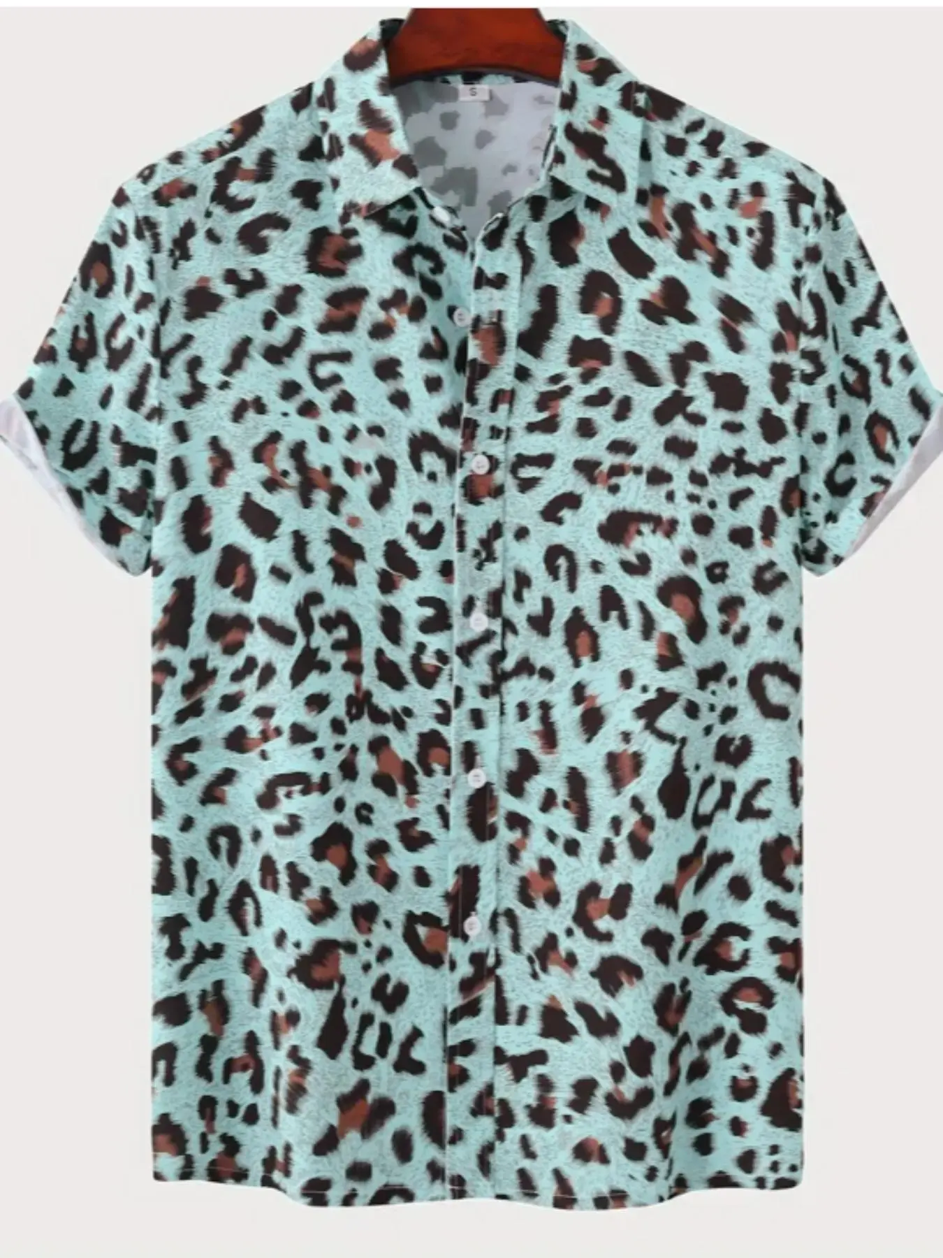 Men's Random Leopard Print Short Sleeve Shirt, Regular Fit Casual Button Up Top for Daily Wear, Men's Clothes for All Seasons