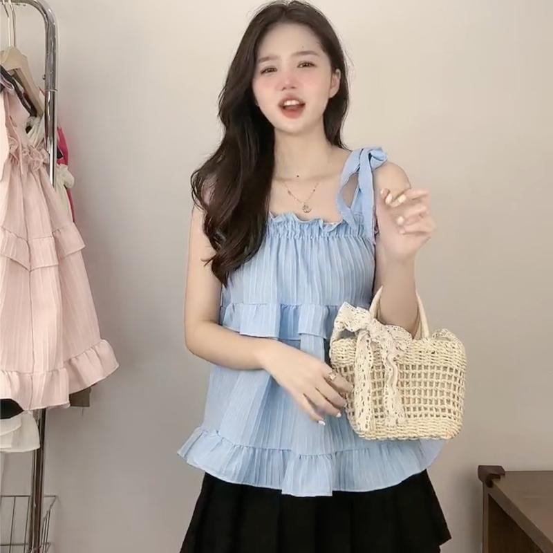 Áo babydoll buộc nơ vai thiết kế phối viền bèo 4 màu pastel peonyb nữ - Thun 2 dây kiểu dáng bánh bèo tiểu thư hotgirl hàn quốc năng động sexy đẹp oversize bigsize - ABD001
