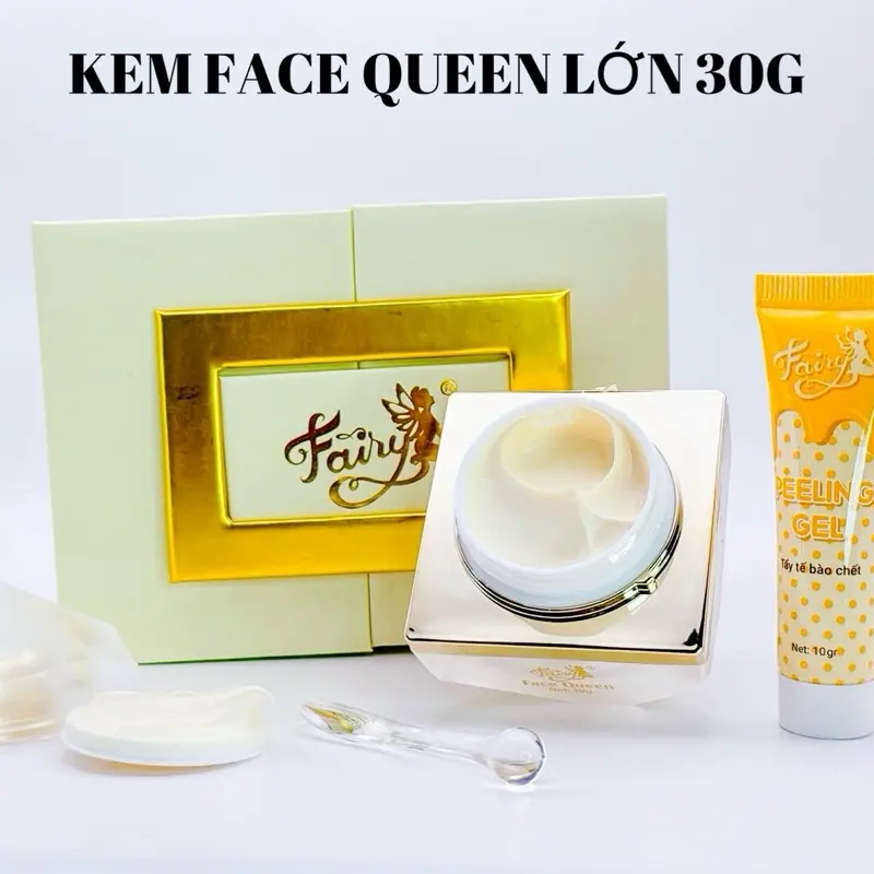 KEM FACE QUEEN FAIRY LỚN 30G (tặng 1 tuýt TTBC + 1 Muỗng Thuỷ Tinh + 1 Sữa Rửa Mặt mini + 1 Gói Cấy Trắng 5g + 1 Kẹp Tóc) Skincare Dưỡng Da Nữ Women Làm Đẹp Da 1