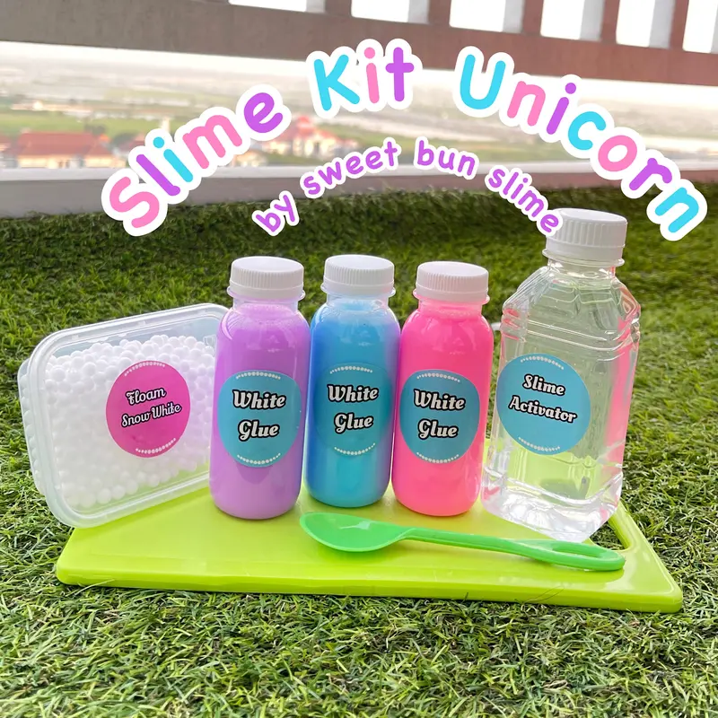 Paket Unicorn Tofu slime  Lengkap dengan Activator dan Floam glossy original 3
