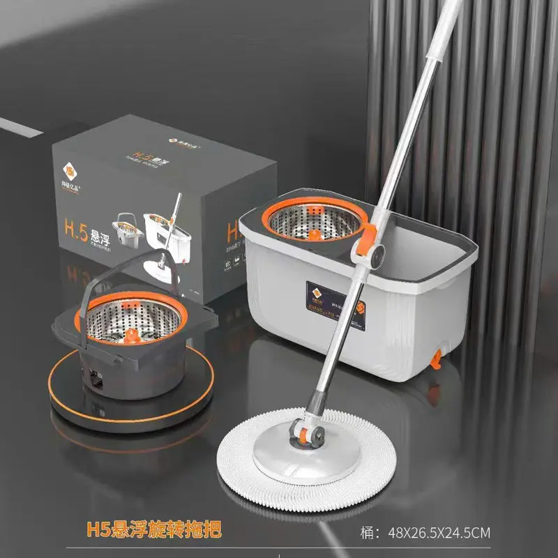 Bộ Cây Lau Nhà DKSTORE PRO MAX ( 1 thùng + 1 cây lau + 3 bông lau) tự vắt thông minh đầu xoay 360 độ tiện lợi Lau Sàn Làm Sạch Inox Chổi Lau Nhà