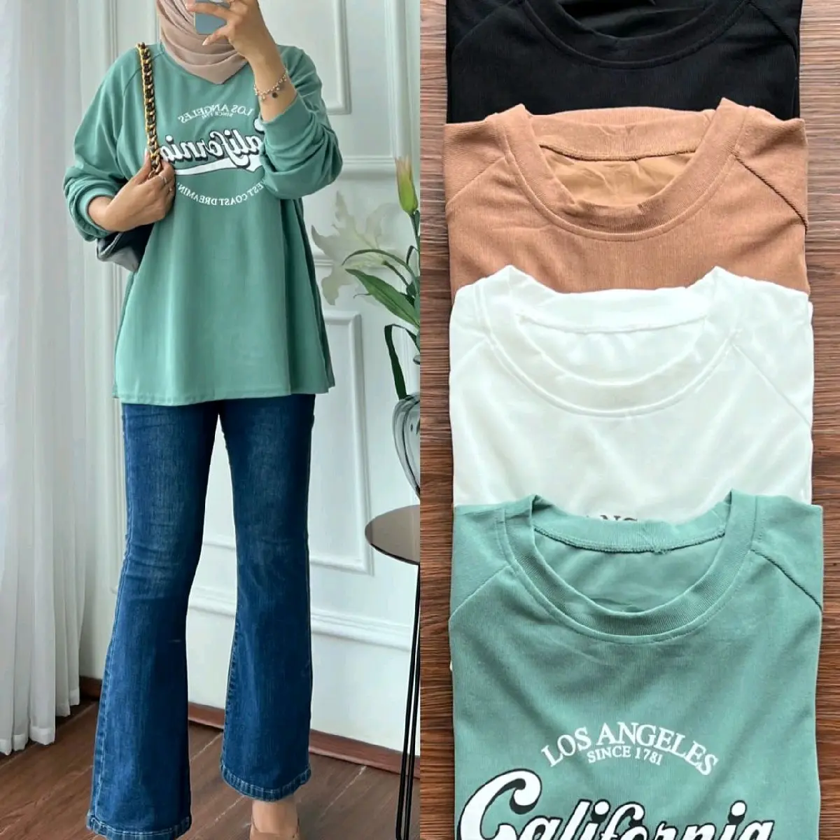 Kaos California Blouse Nyaman Santai Cantik Baju Atasan Panjang Dewasa Polos