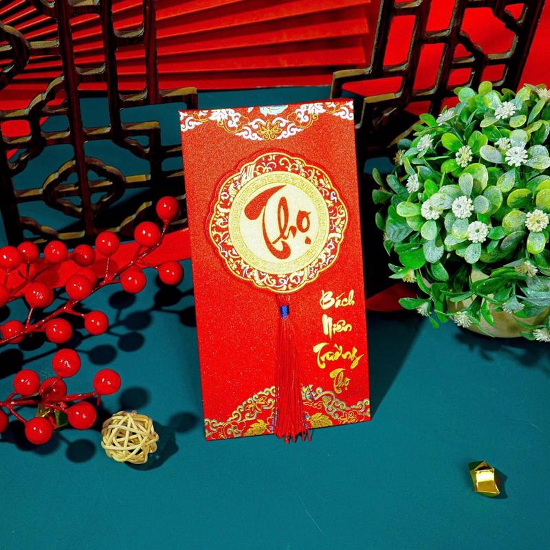 Product Introduction of [ 1 phong bao lì xì tết ] BAO LÌ XÌ ÁNH NHŨ KIM TUYẾN, câu chúc cát tường, mẫu mã sang trọng 32