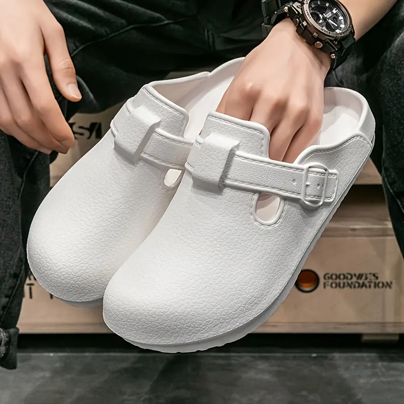 Unisex Black EVA Clogs - Comfortable Round Toe Slip-On Walking Shoes with Double Buckle Straps, All-Season Wear for Men and Women Footwear Girl
