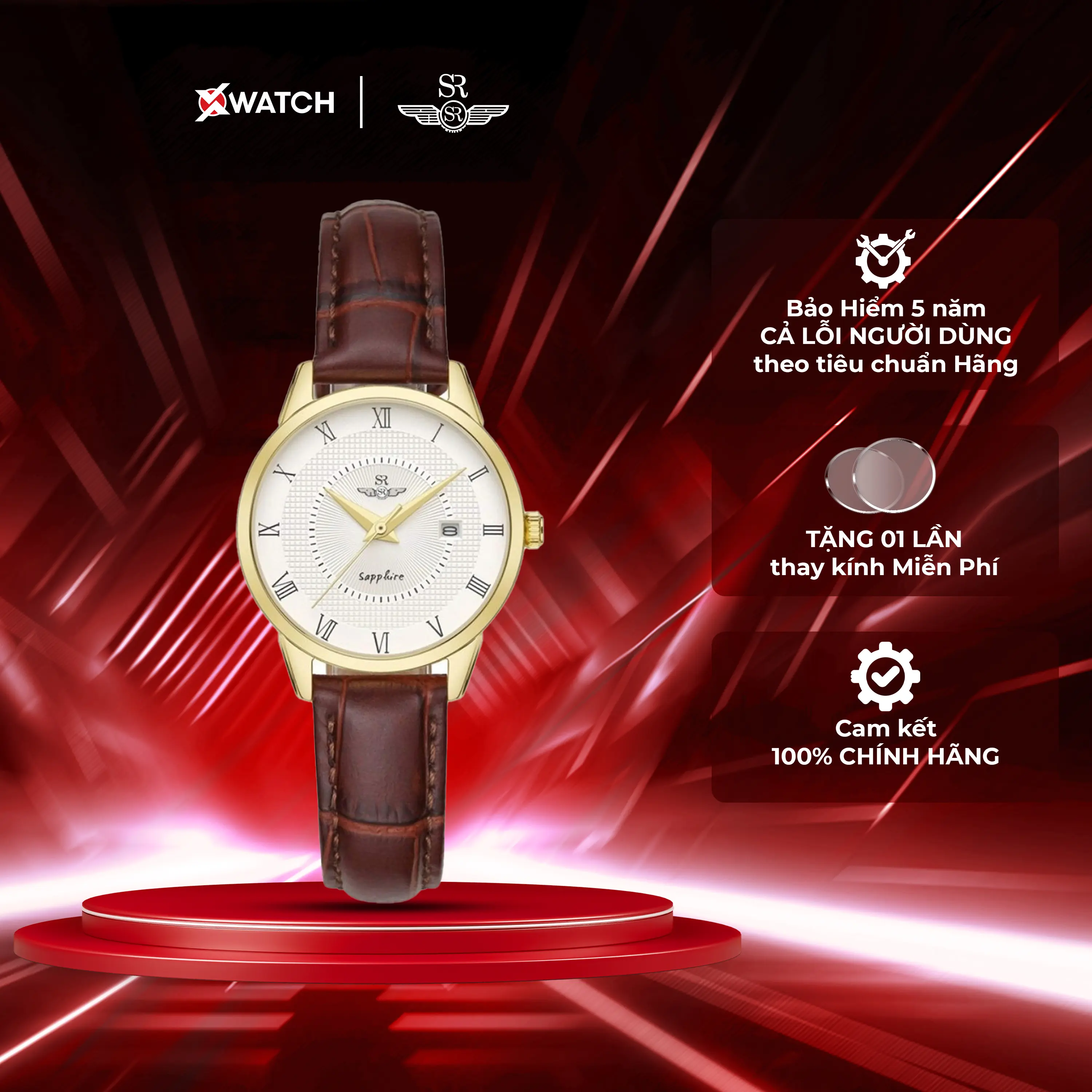 Đồng hồ nữ SRWATCH Timepiece TE SL1057.4602TE thanh lịch, sang trọng máy Quartz, dây da, vỏ thép không gỉ mạ vàng, kính Sapphire, lịch ngày chính hãng Nhật Bản