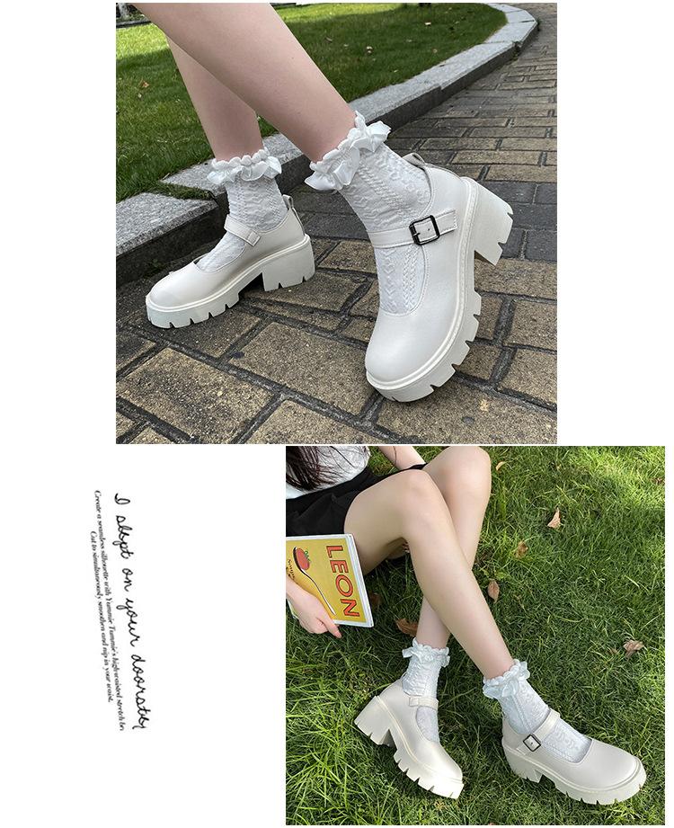 Product Introduction of Oversized women's shoes, sweet and cute, Mary Jane leather shoes, Japanese JK women's shoes, 7cm heel height, beige, bright black, matte black, size 34-43 4