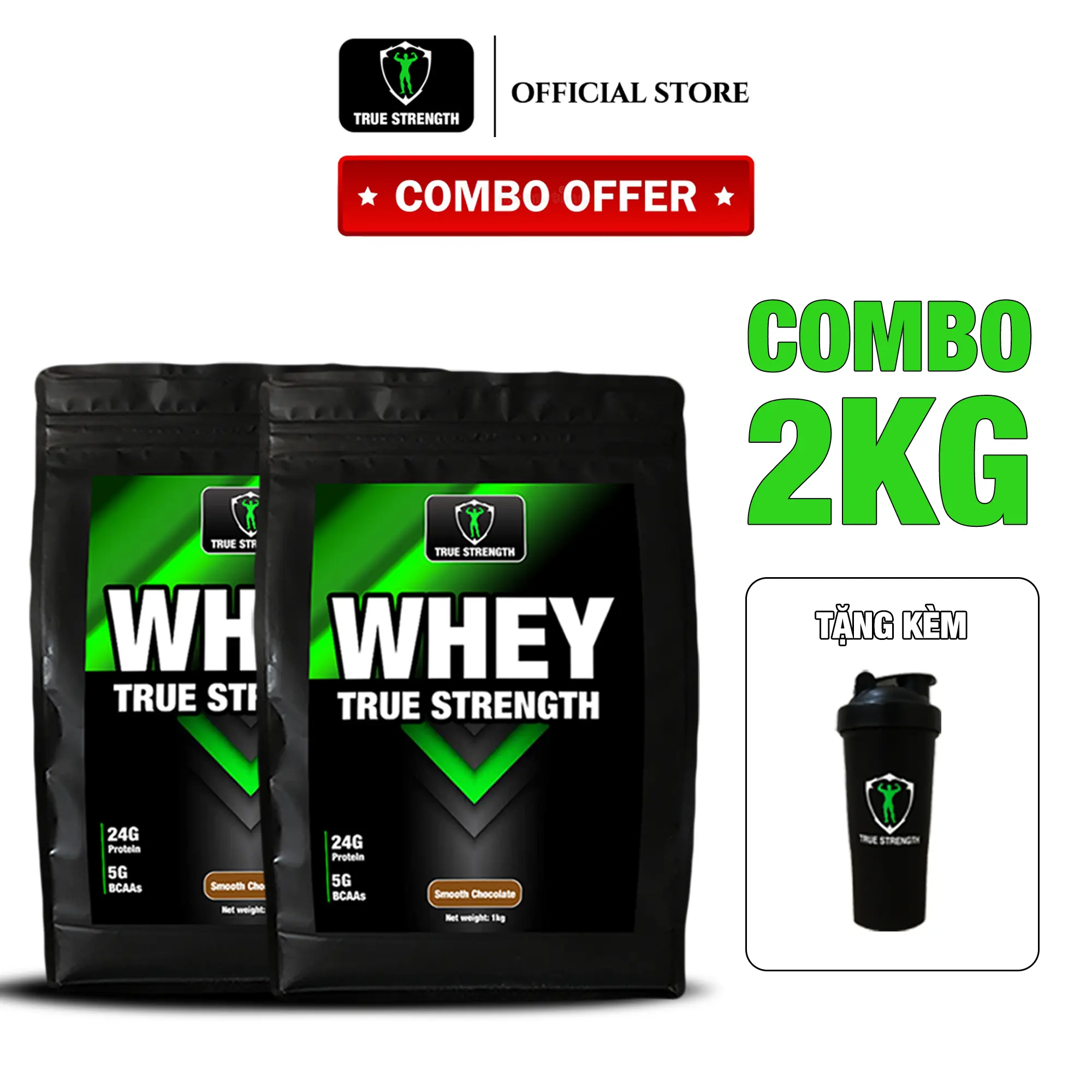 Bột Whey Protein | Whey True Strength | Combo 2kg | 2 túi 1kg (60 lần dùng)