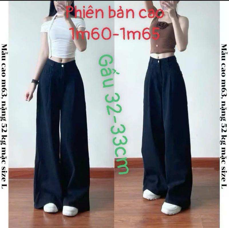 Quần jean bò xếp ly ống suông rộng nữ 1m47-1m57 quần 94-95cm, 1m57-1m65 quần 98-100cm, jeans cạp cao phong cách style 5