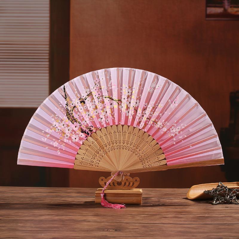  Quạt cầm tay cổ trang quạt cổ trang Trung Quốc bằng vải giấy gỗ xếp quạt múa văn nghệ 