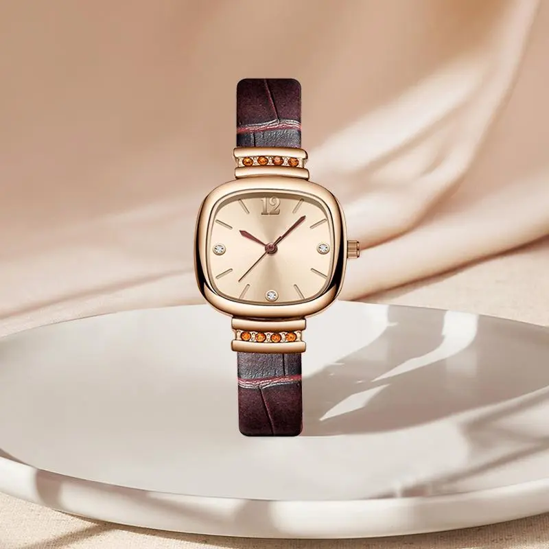 Fashion Women's Watch Leather Belt Simple Elegant Ins Style Square Quartz Watch