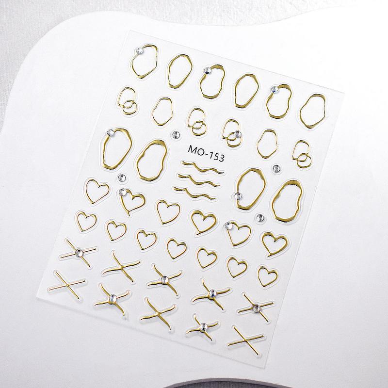 Miếng Dán Giảm Móng Tay, Ba Chiều, Mạ Vàng, Cảm Giác Trực Tuyến, Hình Dạng Trái Tim Và Thiết Kế Hình Học Rỗng Họa Tiết Trái Tim 3D, Trang Trí Móng Tay Đầu Thu 5