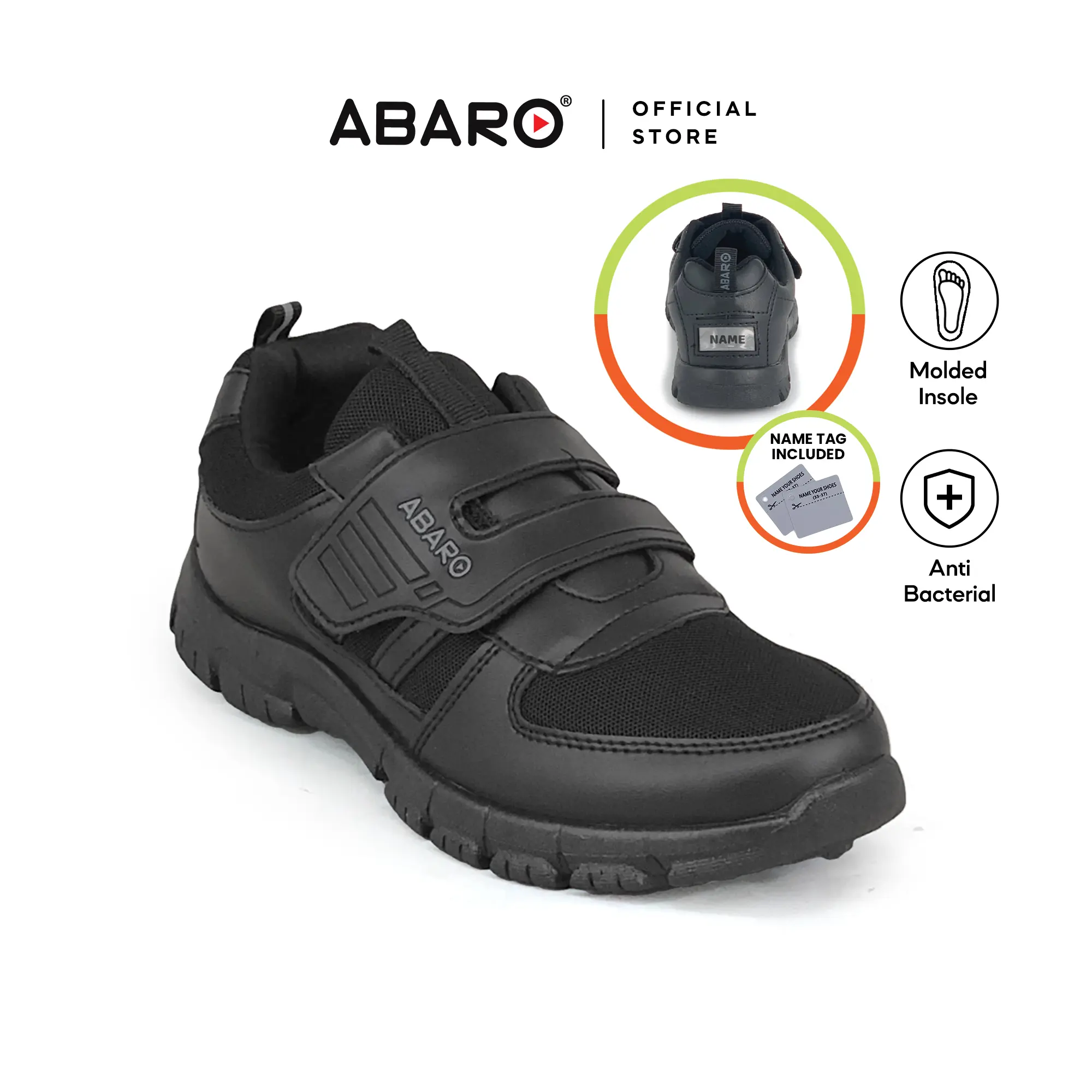 ABARO Breathable Mesh 2351 2351N School Shoes Black  <Name Your Shoes> Slip Resistant/Kasut Sekolah Hitam/Kasut Budak/