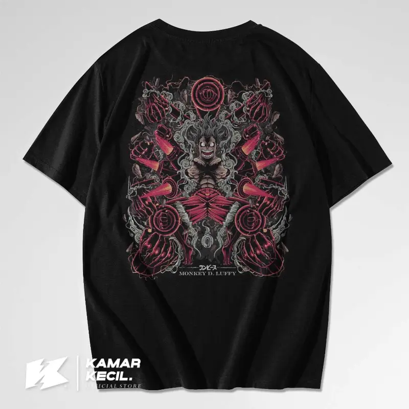 Kaos Anime Monkey D. Luffy One Piece Kaos Jumbo Big Size | KAMAR KECIL Combed Sablon Pria Distro Hitam Muda 0