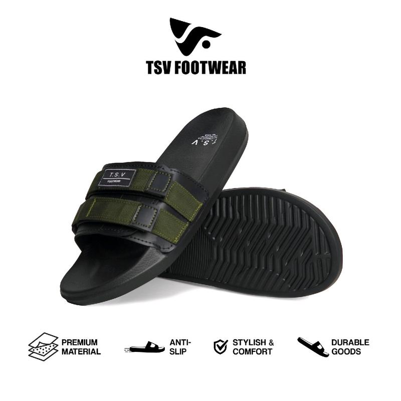 TSV FOOTWEAR Sandal cowok slip on Slade TSV sandal black grenn andromega 39-43 sendal pria Sandal Hitam Karet 0