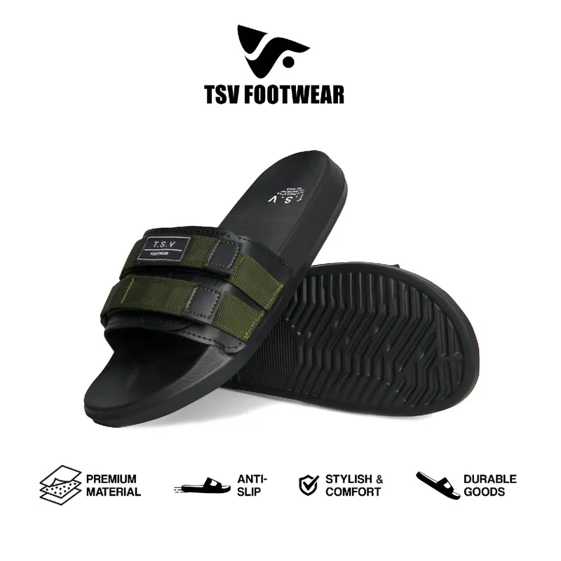 TSV FOOTWEAR Sandal cowok slip on Slade TSV sandal black grenn andromega 39-43 sendal pria Sandal Hitam Karet 0
