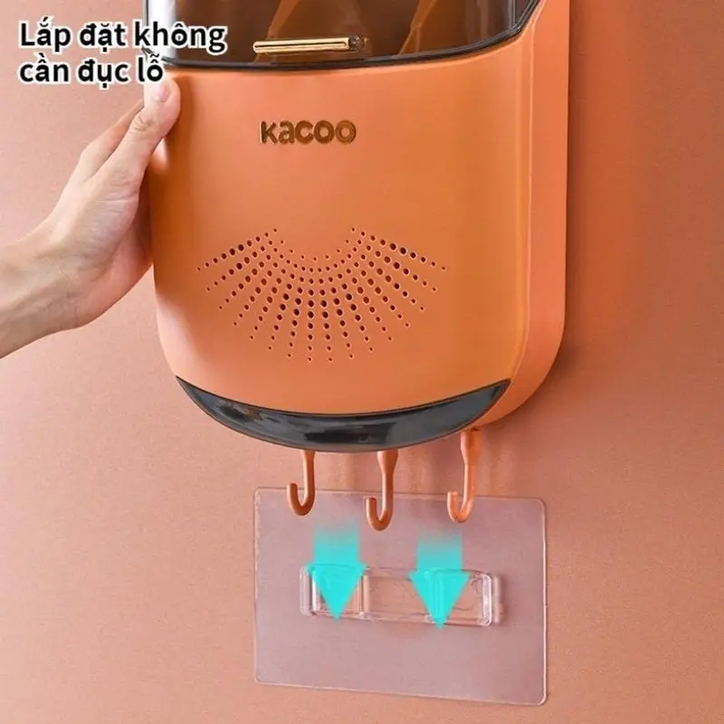 Hộp đựnġ Đũa Muỗng Treo Tường Có Khay Đỡ Nước - Ống đựnġ đũa gắn tường có nắp đậy - Bảo vệ thìa đũa muỗng khỏi bụi bẩn, côn trùnġ - kícḣ thước: 31x20x8 cm - Kitchen 3