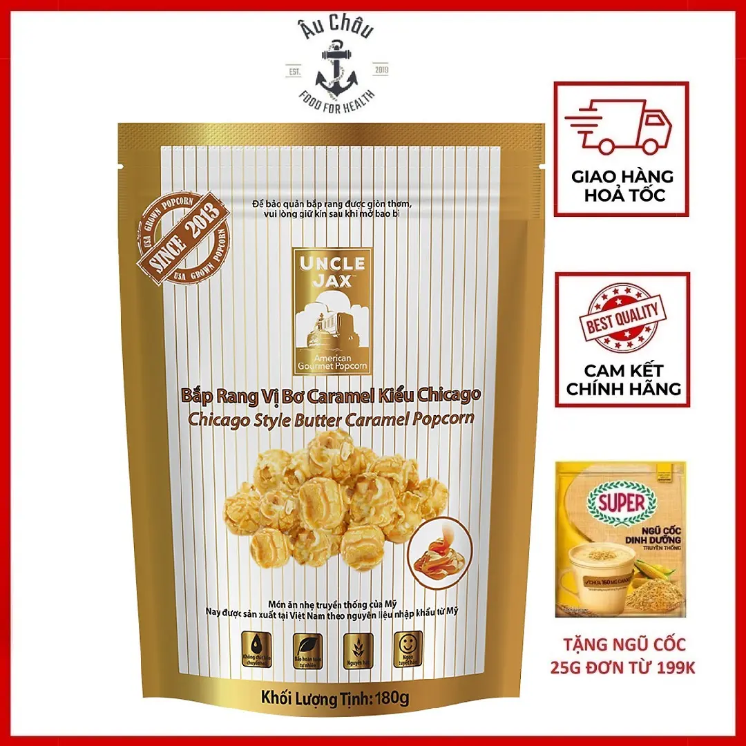 GÓI LỚN Bắp rang bơ Uncle Jax American Gourmet Popcorn vị caramel 180g kiểu Mỹ - ÂU CHÂU SHOP