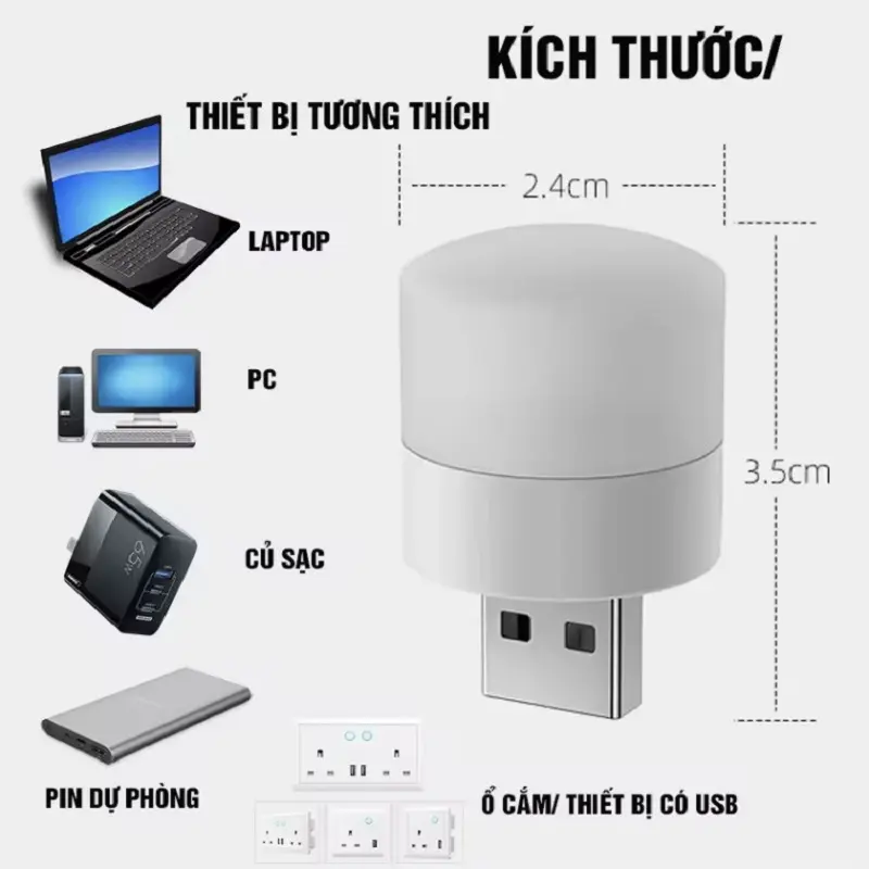 (Cổng usb) Đèn led mini Đèn ngủ nhỏ gọn Đèn đọc sách bỏ túi cổng sạc usb tiện dụng 2