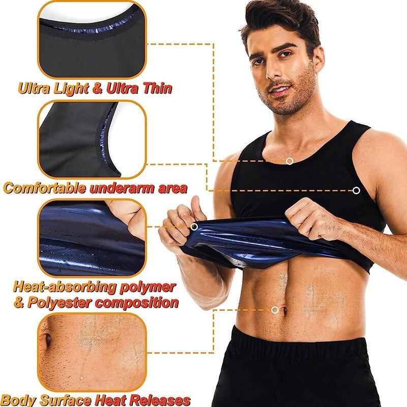 Men Sauna Sweat Vest and Short Sleeve Heat Trapping Shirt Sweat Body Shaper Waist Slimming Shapewear Workout Compression Shirt_voghion.com