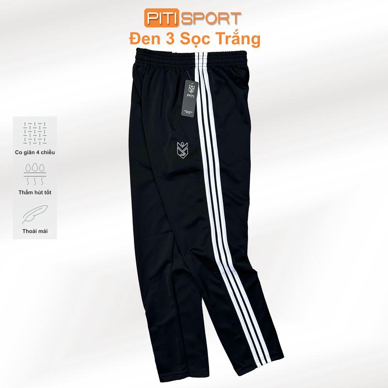 Quần Thể Dục Học Sinh Đen 3 Sọc Trắng ( Suông / Bo ). Sport. Tập Thể Dục, Quần thể dục Học Sinh, Lao Động, Chống Nắng, Có Túi Khóa Kéo, Jogger quần  jogger