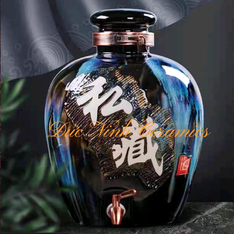 Bình ngâm rượu gốm sứ men chảy chữ Tửu 5 lít, 10 lít  ,20 lít