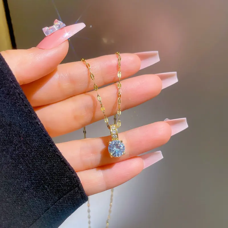 Cute Rhinestone Necklace, Collarbone Chain, Stainless Steel Trendy Party Jewelry, Holiday Birthday Christmas Halloween Gift For Women Mom Friends mother's day gift 7