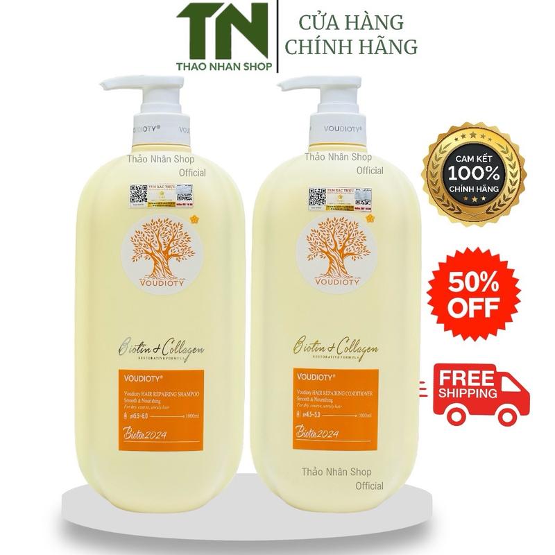 Dầu gội xả Siêu Mềm Mượt Biotin Collagen X9 Voudioty Vàng 1000ml Mẫu 2024