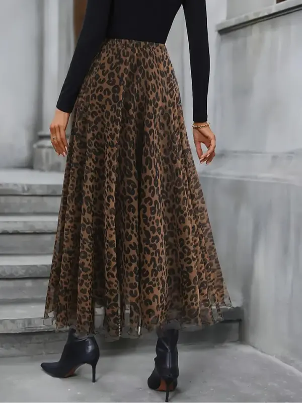 Women's Leopard Print Tulle Skirt, Elegant Fashion Casual A Line Skirt for Daily Outdoor Wear, Women Bottoms for All Seasons 1