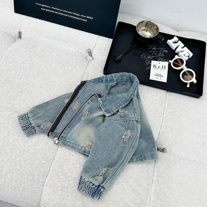  K101- Tom&Nau Kids  Áo khoác Jean bò KHOÁ KÉO croptop  cá tính cho bé gái Size từ 8-30Kg 