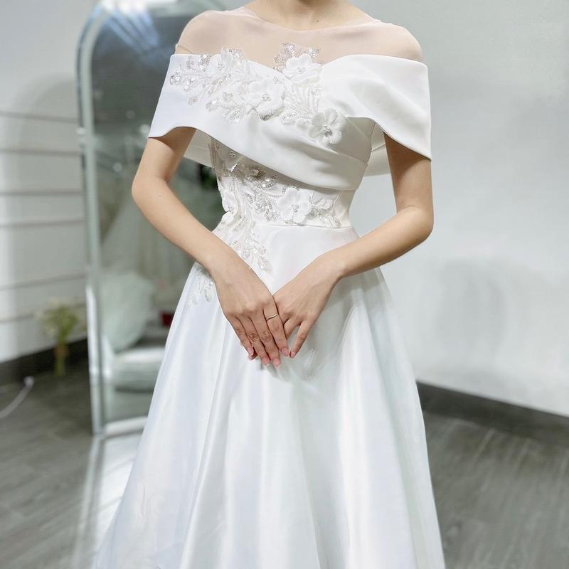 Váy Đi Bàn Vai Trễ Chất Liệu Phi Đẹp Dáng Chạm Đất Màu Trắng, Đỏ Siêu Xinh Nữ Áo Cưới Voan Dress Váy  Cô  Dâu