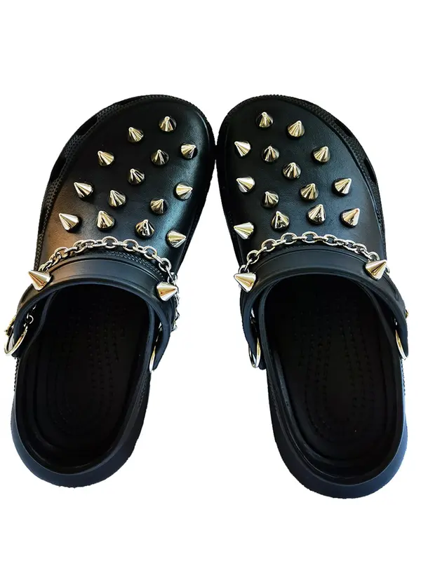 Comfort Fashionable Punk Style Chain & Studded Design Shoes Charm, Punk 2024 Trendy Diy Shoes Decoration for Sandals and Clogs 6